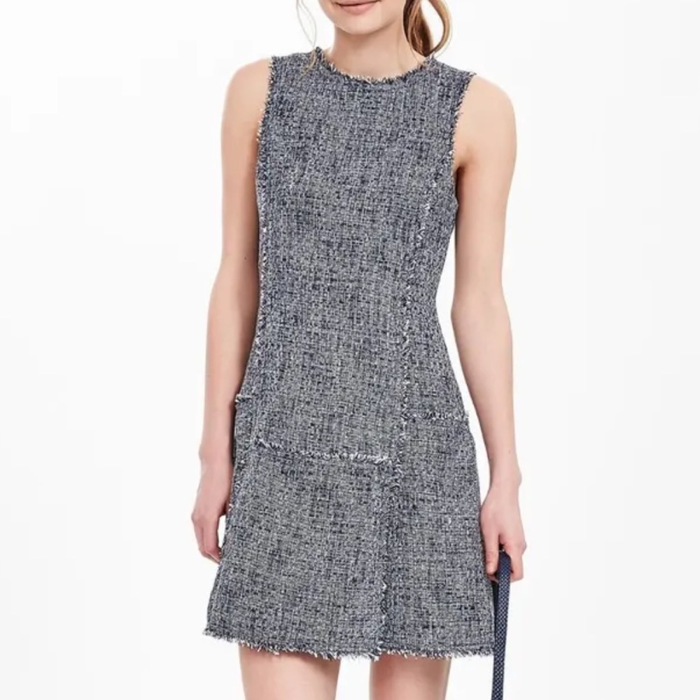 Banana Republic Tweed Fit and Flare Navy and White Dress Size 4 Tall